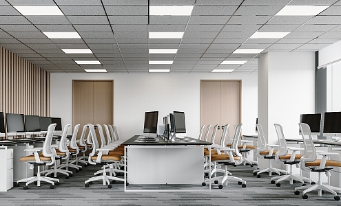 Public Office Area Computer Office Chair Office Desk Curtain Mineral Wool Board Ceiling 3d model