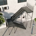 External Metal Staircase Outside White Building With Palm Trees Windows And Fire Hydrant 3d model
