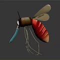 Cartoon Mosquito Character With Big Eyes Red Striped Body Transparent Wings And Blue Proboscis