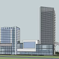 Modern Hotel Building With Wavy Exterior Glass Curtain Wall And Landscaped Gardens