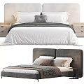 Double Bed With White Bedspread Gray Striped Throw Gray Brown Pillows And Gray Headboard
