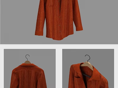 Orange Striped Long Sleeve Collared Shirt With Button Front And Detail Views 3d model
