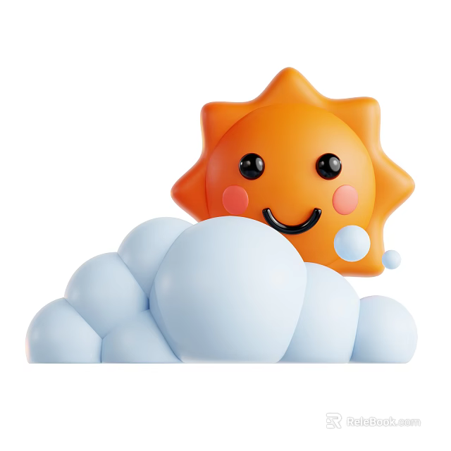 Cute Orange Sun With Smiling Face And Blue Cloud Decorative Ornament Set 3d model 