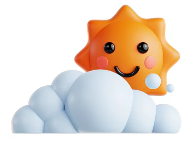 Cute Orange Sun With Smiling Face And Blue Cloud Decorative Ornament Set 3d model