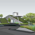Modern Landscape Architecture Design With Grass Roof Water Ponds And Curved Paths