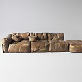 Modern Brown Leather Sectional Sofa with Soft Pillows and Matching Ottoman 3d model