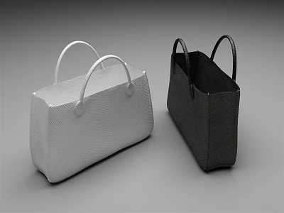 Fashionable White Black Textured Smooth Handbags With Double Handles Design 3d model