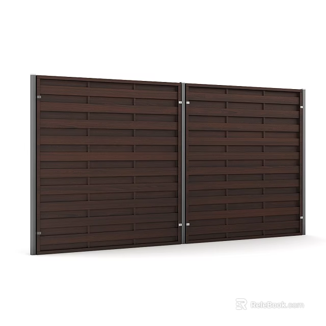 Modern Brown Slatted Wooden Fence With Metal Frame For Outdoor Garden Use 3d model 