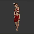 Female Belly Dancer In Red Costume With Jewelry And Dancing Pose