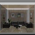 Lounge Area Interior With Black Sofas Coffee Table Decorative Paintings And Green Plant