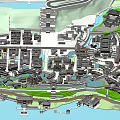 Scenic Commercial Street With Traditional Style Buildings Waterfront And Green Spaces