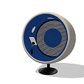 Modern Leisure Chair Spherical Design With Blue Upholstered Seat And Gray Metal Base