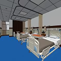 Hospital Ward Interior With Medical Beds Blue Flooring Wooden Cabinets And Equipment