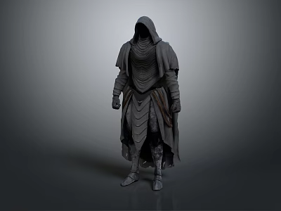 Game And Movie Character In Hooded Robe With Tattered Layered Design Standing Pose 3d model