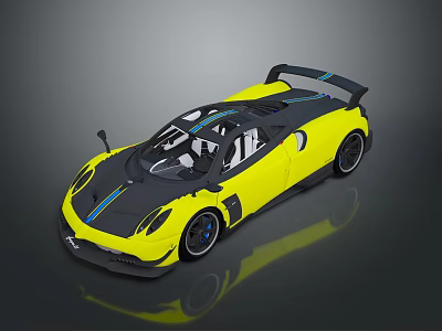 Yellow And Black Open Top Sports Car With Rear Spoiler And Streamlined Body 3d model