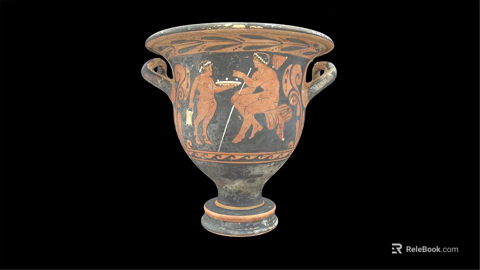 Ancient Greek Terracotta Vase With Two Handles And Figural Scenes As Decorative Household Item 3d model 