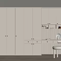 Modern Minimalist Dressing Table Interior With White Cabinets Mirror And Stool 3d model