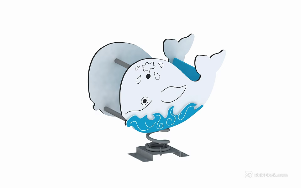 White And Blue Whale Shaped Building Blocks With Wave Design And Stand Base 3d model