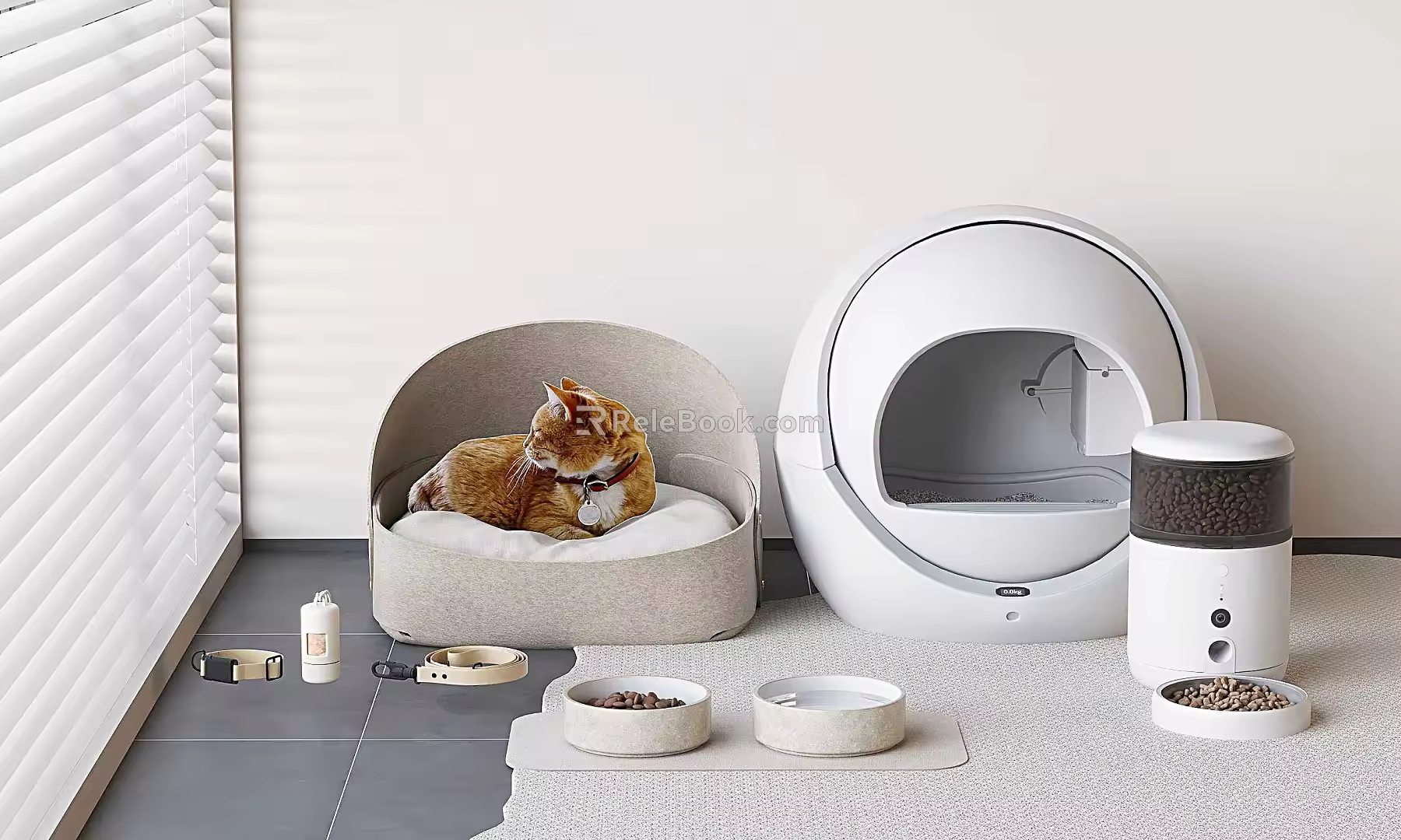 Cat Nest Cat Sleeping Sofa Cat Food Automatic Cat Litter Basin Feeder Cat Toilet 3d model