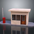 Small Beige Building With Wooden Door Windows And Red Striped Pole