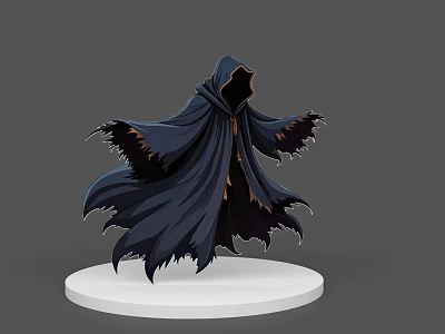 Mysterious Game Movie Character With Dark Blue Hooded Cloak Tattered Edges On White Base 3d model