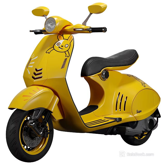 Yellow Scooter Featuring Pikachu Graphic Black Seat And Stylish Details 3d model 