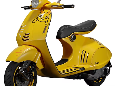 Yellow Scooter Featuring Pikachu Graphic Black Seat And Stylish Details 3d model