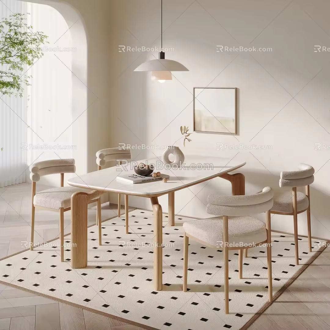 Middle Ancient Style Dining Table and Chair Cream Style Dining Table and Chair French Dining Table and Chair Dining Table and Chair Carpet Chandelier 3d model