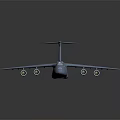 Blue Military Transport Airplane with Four Engines Long Wings Red Tail on Dark Reflective Background