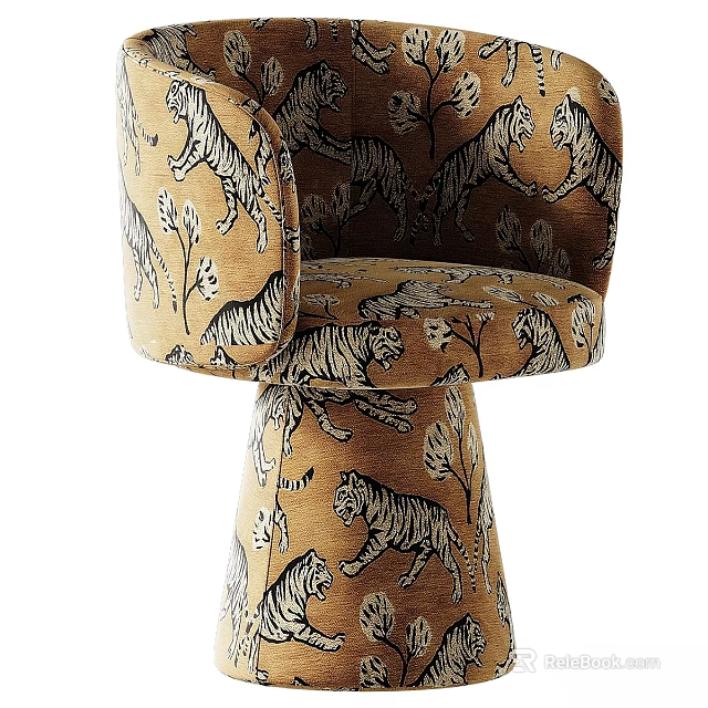 Beige Accent Chair With Tiger Pattern Upholstered Decorative Design And Armrests 3d model 