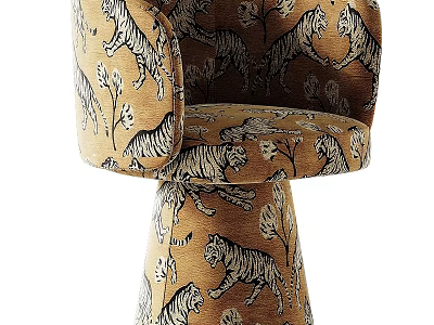 Beige Accent Chair With Tiger Pattern Upholstered Decorative Design And Armrests 3d model