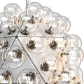 Modern Geometric Chandelier Design With Transparent Glass Globes And Metal Frame