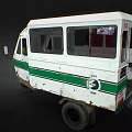Vintage White And Green Three Wheeled Vehicle With Aged Exterior Side Windows And Front Signs