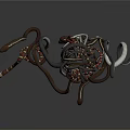 Rusty Metal Sculpture With Twisted Legs Intricate Design And Abstract Structure