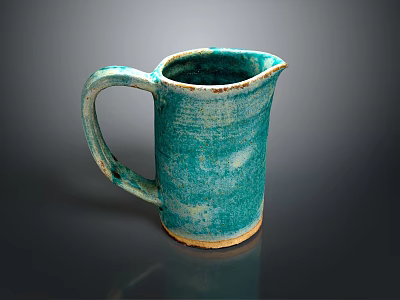 Handcrafted Turquoise Ceramic Cup With Textured Surface And Unique Design On Dark Background 3d model
