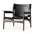Modern Leisure Chair With Black Leather Upholstery And Dark Walnut Wooden Frame Design