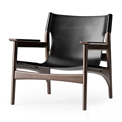 Modern Leisure Chair With Black Leather Upholstery And Dark Walnut Wooden Frame Design 3d model