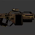Futuristic Sci Fi Weapon With Scope Yellow Ring Red Text And Brown Black Design 3d model