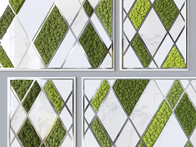Decorative Green Plant Wall Design With Geometric Diamond Pattern And Metal Frame 3d model