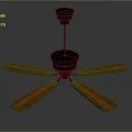 Ceiling Mounted Air Conditioning Fan With Five Wooden Orange Blades And Black Motor Design