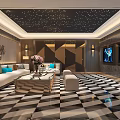 Luxurious KTV Lounge With Starry Ceiling Comfortable Sofa And Multiple TV Screens 3d model