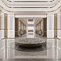Spacious Hotel Lobby with Marble Floor Front Desk and Elegant Lighting Design 3d model