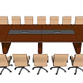 Wooden Conference Table With Surrounding Office Chairs And Central Panel Design