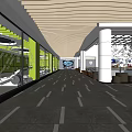 Modern Shopping Mall Lobby Interior With Wooden Ceiling Glass Walls And White Columns