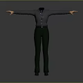 Man 3D Model Wearing Dark Shirt And Black Pants With Arms Outstretched Gray Gradient Background
