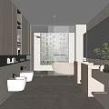 Modern Bathroom Interior Design With Double Sinks Bathtub Window Blinds And Marble Tiles