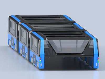 Modern Blue and Black Articulated Bus With Transparent Windows And Sleek Exterior Design 3d model