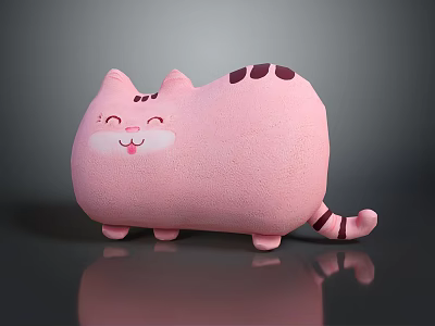 Pink Chubby Cat Doll With Smiling Face Striped Tail And Short Legs 3d model