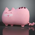 Pink Chubby Cat Doll With Smiling Face Striped Tail And Short Legs