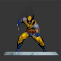 Wolverine Character Statue In Yellow Blue Costume With Claws And Red X Logo Base